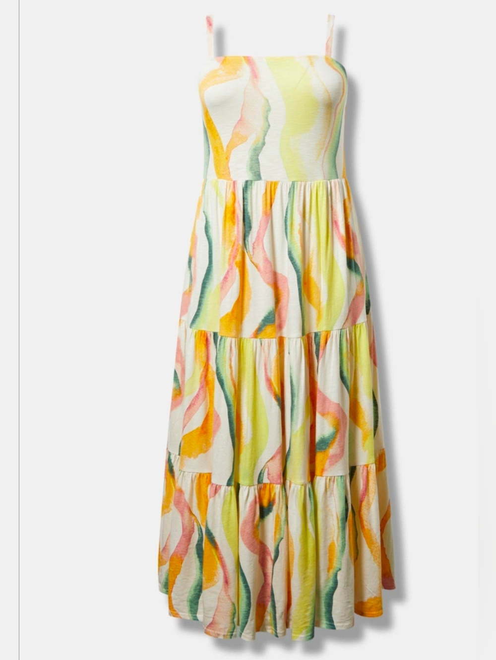 Torrid Tiered Maxi Dress Women's Plus SZ 3 (22-24) Wavey Print Adjustable Strap